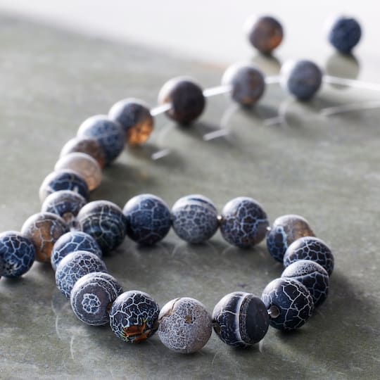 12 Pack: Black Crackled Agate Round Beads, 8mm by Bead Landing™